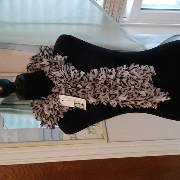 96" animal print knit chiffon scarf, soft grey and charcoal with cream highlight - Picture 5 of 5